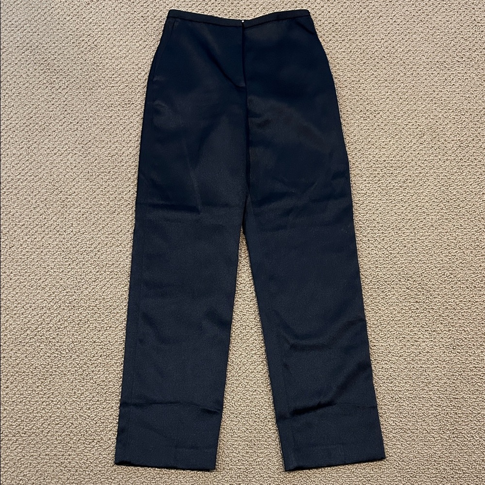 H&M Black Matte Satin Tuxedo Style Straight Leg Pants size 4 High Waist